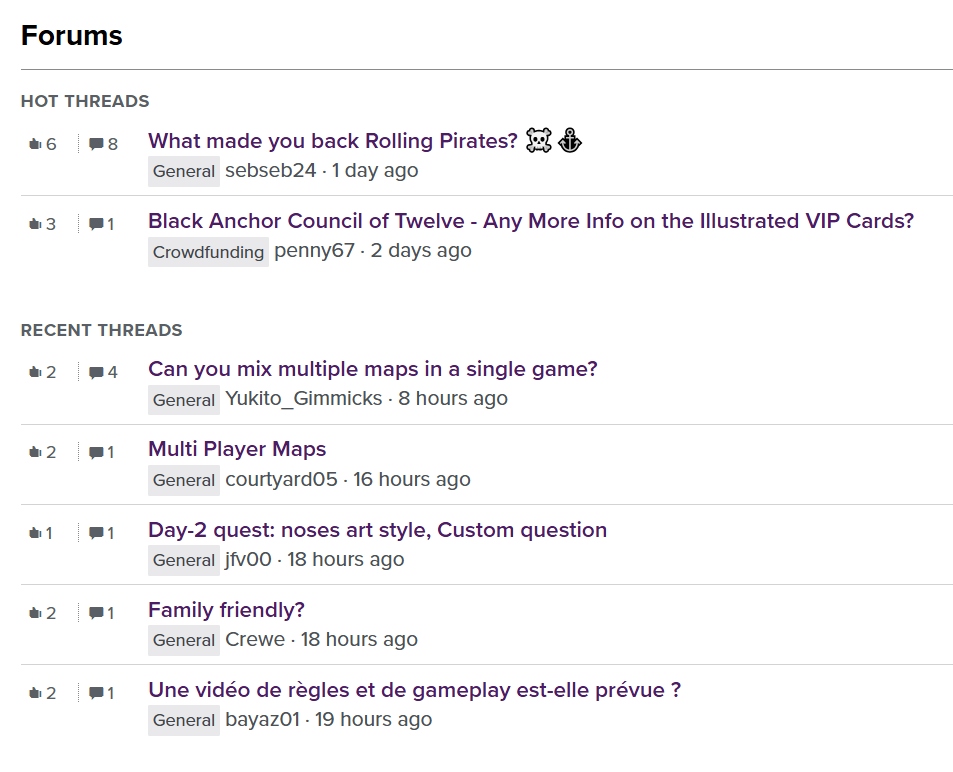 Forum BoardGameGeek de Rolling Pirates